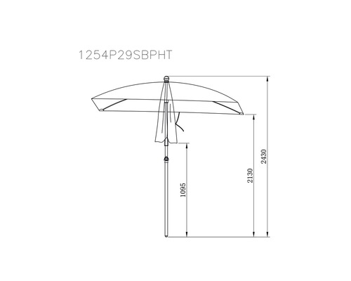 Teknisk ritning av ett parasoll med höjdangivelser
