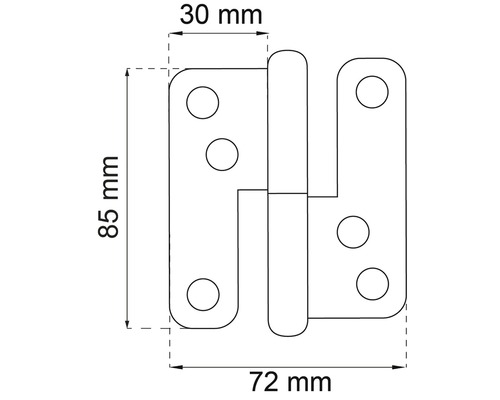 Teknisk ritning av ett dörrband med måtten 85 millimeter gånger 72 millimeter