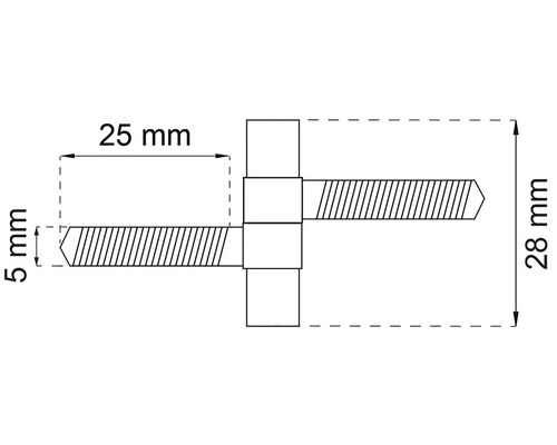 Teknisk ritning av en bult med måtten 25 mm och 28 mm