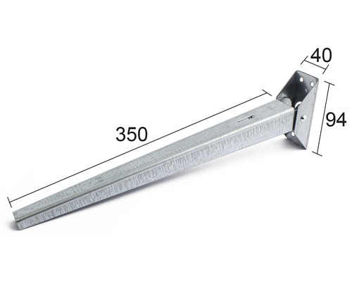 Väggkonsol av metall med måtten 350 x 94 x 40 mm