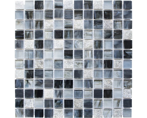 Mosaik glas XCR 2507 mix gråsvart 30,2x30,2 cm