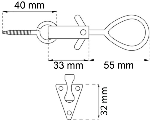 Bild av en spännskruv med måtten 40 mm, 33 mm, 55 mm och 32 mm.
