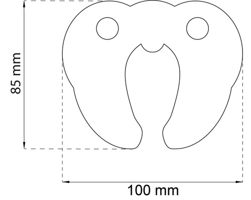 Mått på en dörrstopp: 85 mm hög och 100 mm bred