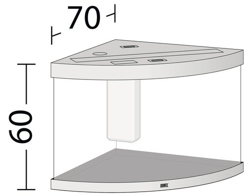 Bild på ett hörnakvarium som mäter 70 x 60 centimeter
