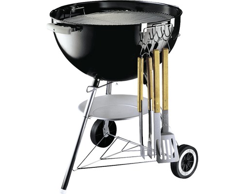 Kolgrill med grillbestickset