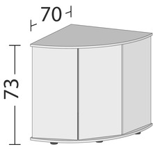 Bild av ett hörnskåp med dimensionerna 70 x 73 centimeter.