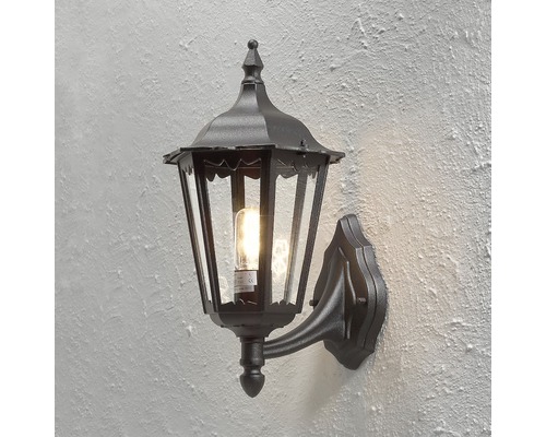 Klassisk svart vägglampa för utomhusbruk med klart glas och glödlampa