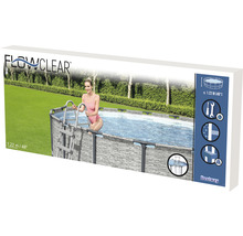 Förpackning för en Bestway Flowclear ovanmarkspool med stege och stenmurmönster, höjd 1,22 meter