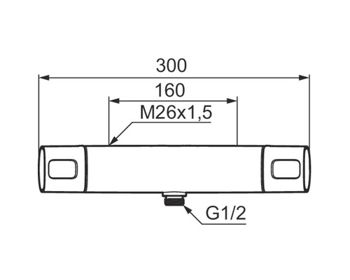 Teknisk ritning av en vattenanslutning med måtten 300, 160 och G1/2