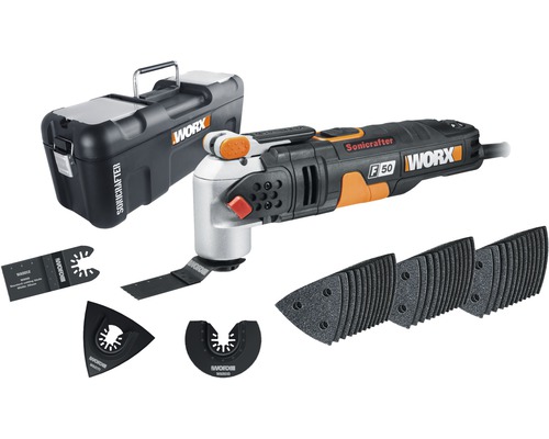 Worx Sonicrafter F50 multifunktionsverktyg med tillbehör och förvaringsväska