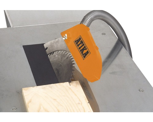 Atika bordcirkelsåg med skyddsanordning och träbit