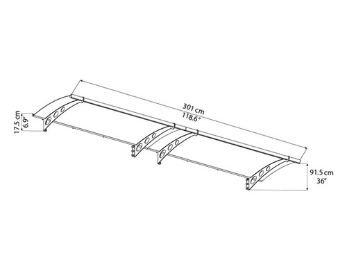 Teknisk ritning av ett dörrtak med måttangivelser.
