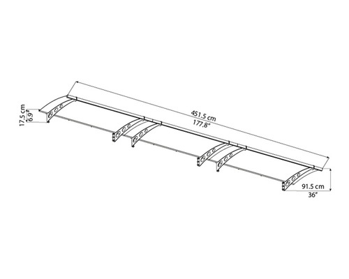 Teknisk ritning av ett tak med dimensioner.