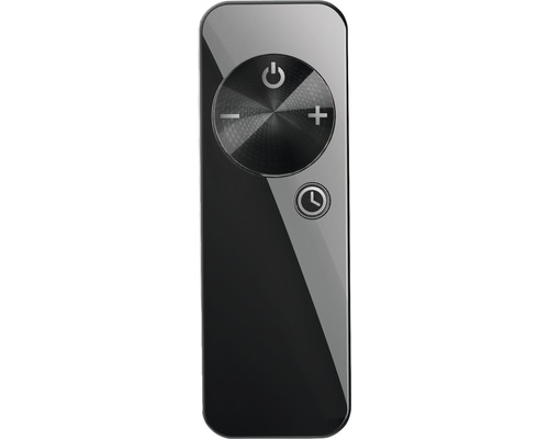 Svart fjärrkontroll med på/av-knapp, plus/minus-knapp och timer-knapp