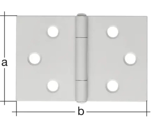 Gångjärn med skruvhål och måttangivelser
