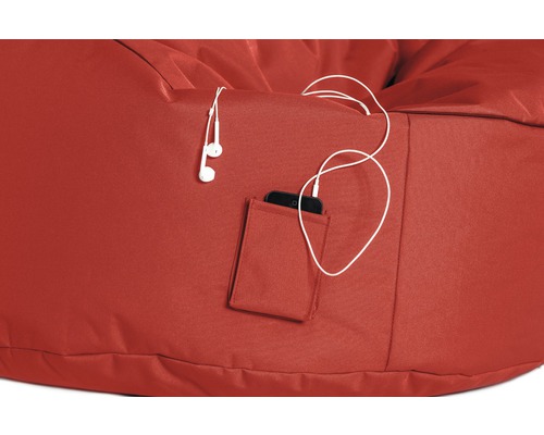 Sittsäck med mobilficka och hörlurar