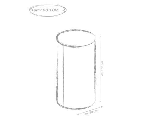 Skiss av ett runt bord med en höjd på cirka 100 centimeter och en diameter på cirka 50 centimeter