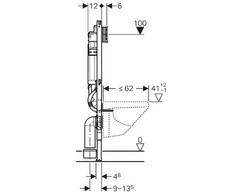 Teknisk ritning av en spolcistern med mått.