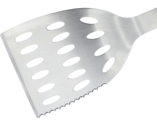Grillspade i rostfritt stål med skåror och taggad kant
