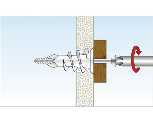 Illustration av en gipsskivefäste med skruv och skruvmejsel