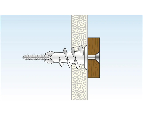 Illustration av en gipspluggsfästning i en vägg