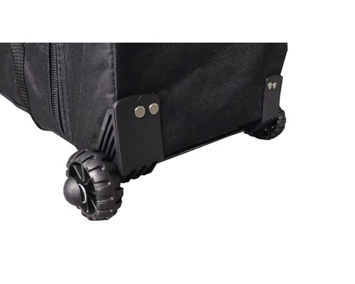 Detaljbild av hjulen på en transportväska