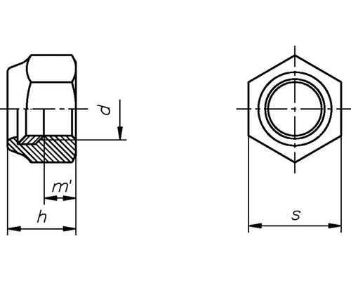 Teknisk ritning av en hattmutter med dimensioner