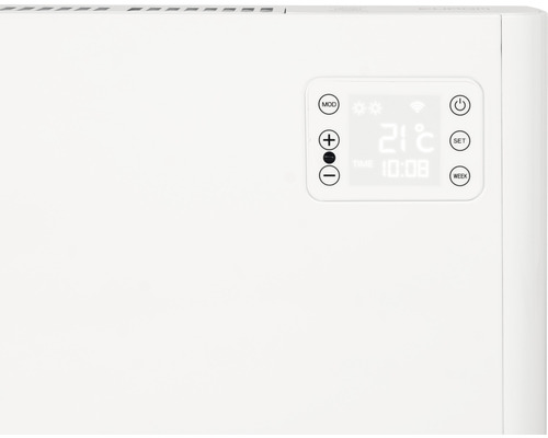Närbild av ett vitt element med digital display