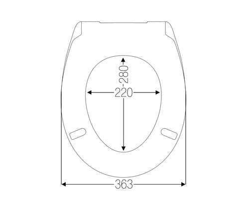 Teknisk ritning av en toalettring med dimensioner