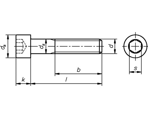 Teknisk ritning av en skruv med måttangivelser