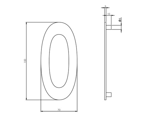 Teknisk ritning av en oval spegel med dimensioner