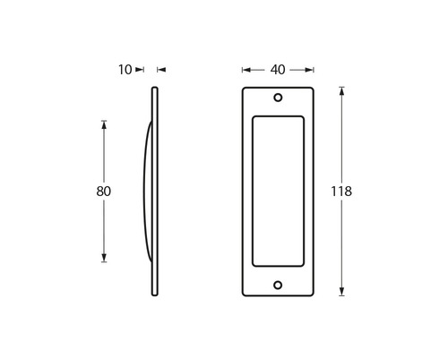 Teknisk ritning av ett dörrhandtag med måttangivelser