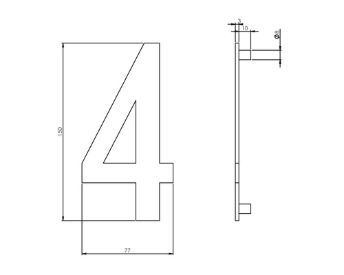 Teknisk ritning husnummer 4 med måtten 150 x 77 mm
