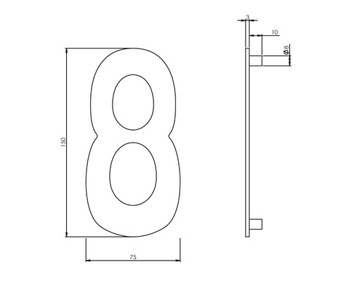 Teknisk ritning av husnummer 8 med mått.