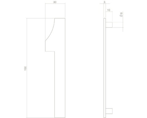 Teknisk ritning av ett husnummer med måttangivelser.