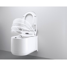 Vägghängd toalett med djup spolning och mjukstängande sits