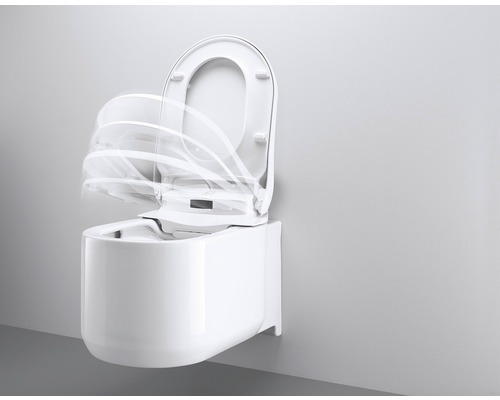 Vägghängd toalett med djup spolning och mjukstängande sits