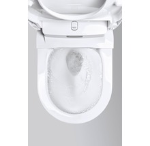 Vit duschtoalett med spolvatten och Grohe-logotyp
