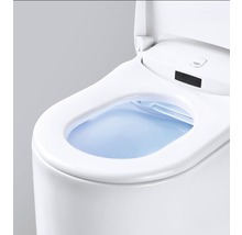 Vit duschtoalett med öppet lock