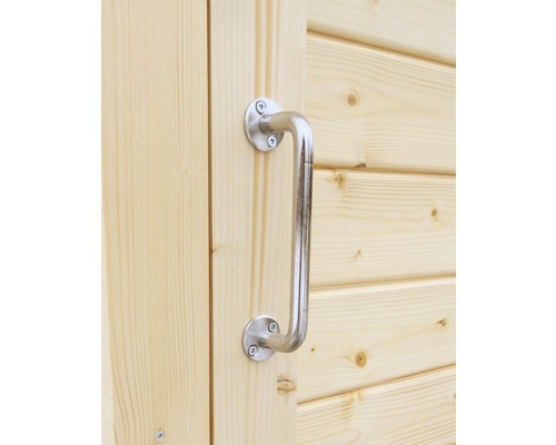 Metalldörrhandtag på en trädörr