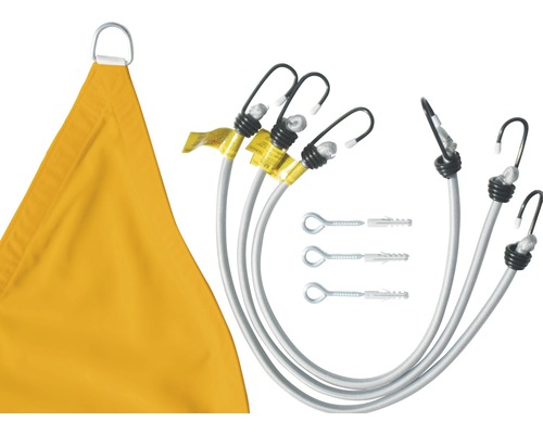 Solsegel med expanderlina och skruvkrokar för montering