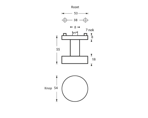Teknisk ritning av knapp och rosett med mått