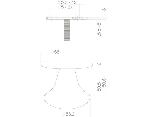Teknisk ritning av en möbelknapp med måttangivelser