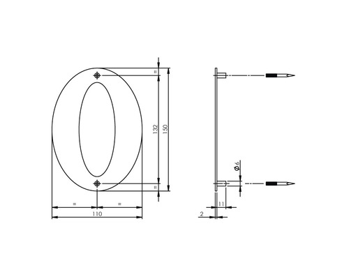 Teknisk ritning av husnummer noll med mått
