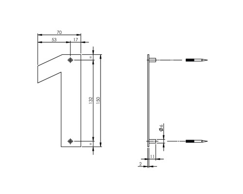 Teknisk ritning av husnummer 1 med mått