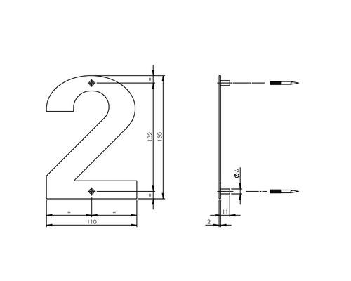 Teknisk ritning av husnummer 2 med dimensioner