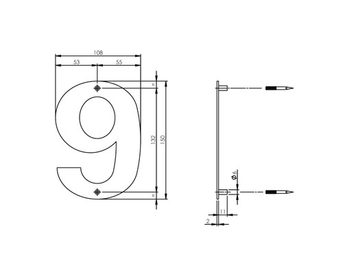 Teknisk ritning husnummer 9 med måttangivelser