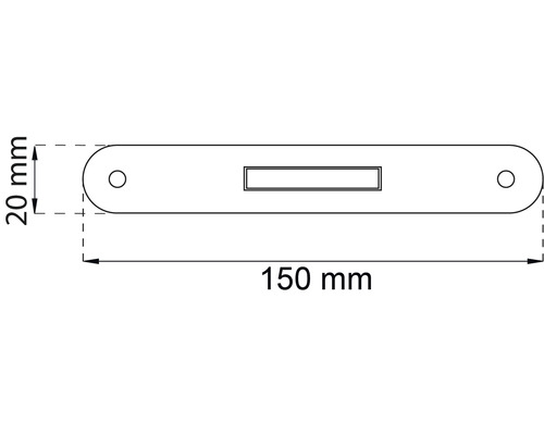 Teknisk ritning av ett dragstångsskydd med en längd på 150 millimeter och en bredd på 20 millimeter