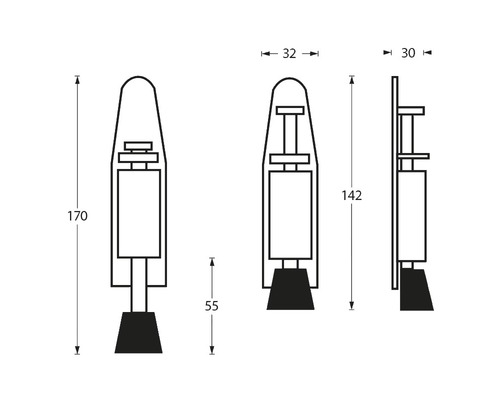 Teknisk ritning av en dörrstopp med mått