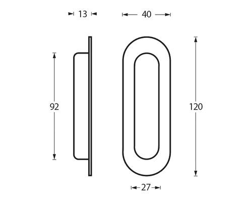 Teknisk ritning av ett möbelhandtag med mått